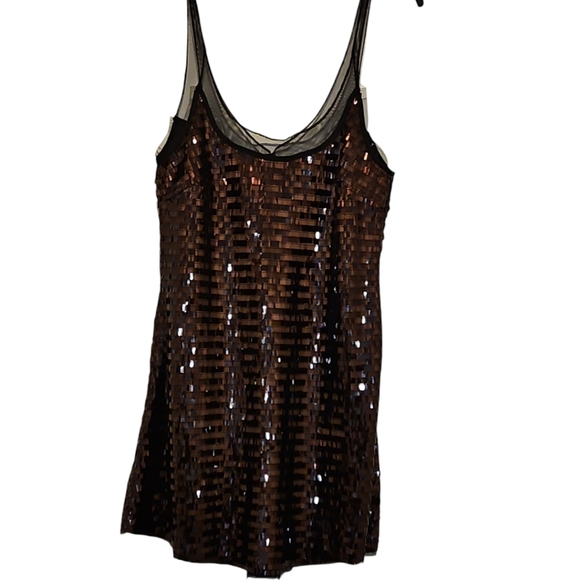 NWT Free People Woman's Dress Slip A- line Sequin Mini Brown Sz L - Picture 5 of 12